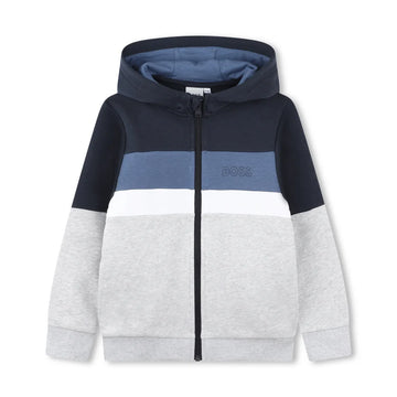 BOSS Kids multicolour hooded cardigan with colour-block design, available at Lestyle Boutique Melbourne.