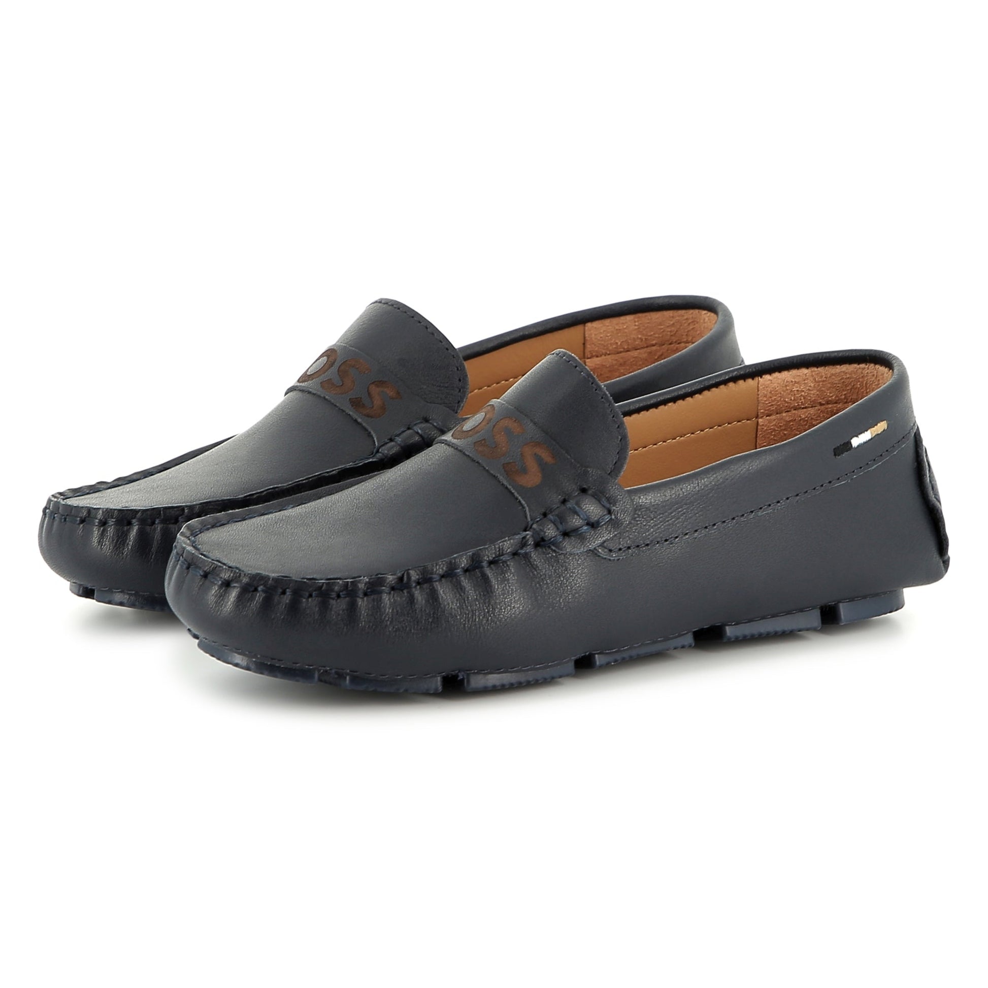 BOSS KIDS leather loafers featuring moc-toe stitching available at Lestyle Boutique Melbourne