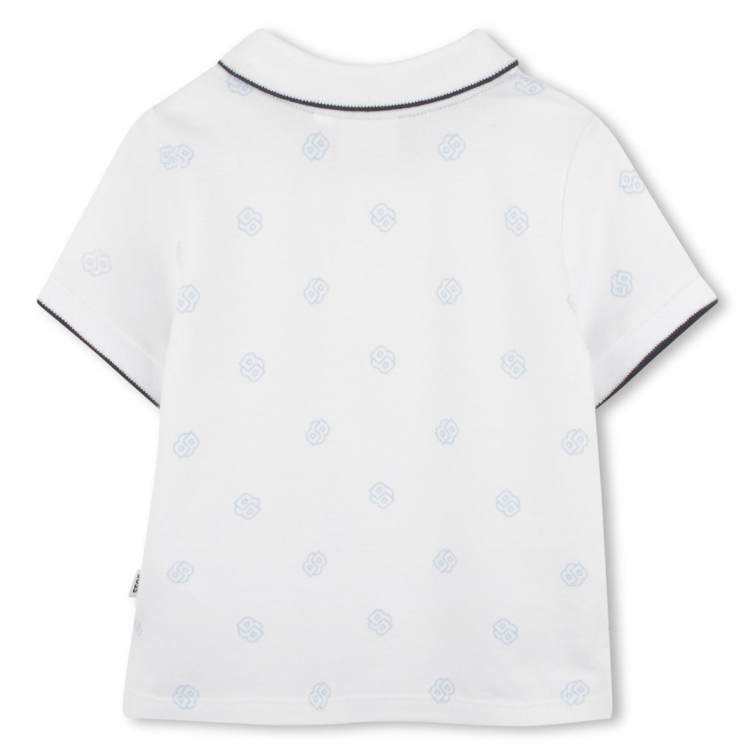 BOSS kids short-sleeve polo shirt featuring a light-blue logo pattern and contrast collar trim available at Lestyle Boutique Melbourne