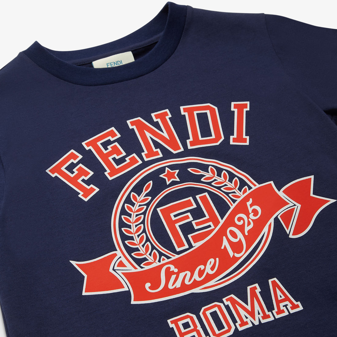 Fendi Kids navy t-shirt featuring the "Since 1925" Fendi Roma logo print, perfect for stylish everyday wear, available at Lestyle Boutique Melbourne.