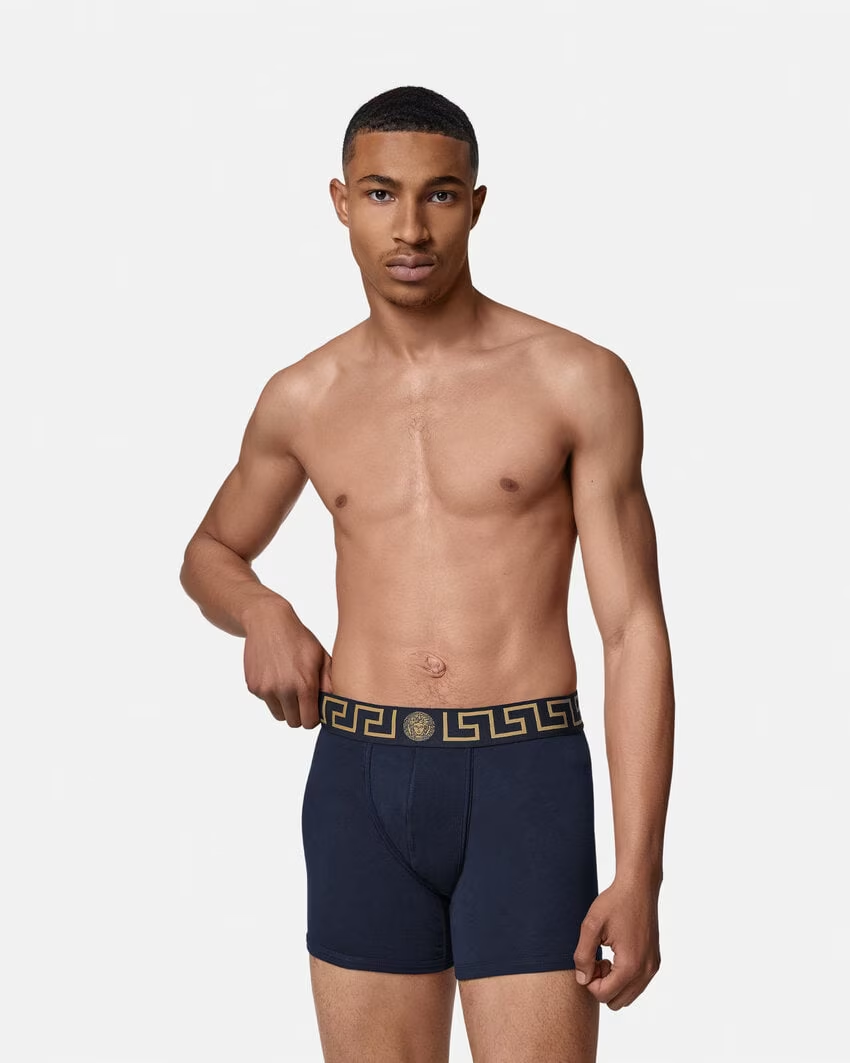 VERSACE boxer trunks featuring Medusa motif and Greca border waistband available at Lestyle Boutique Melbourne