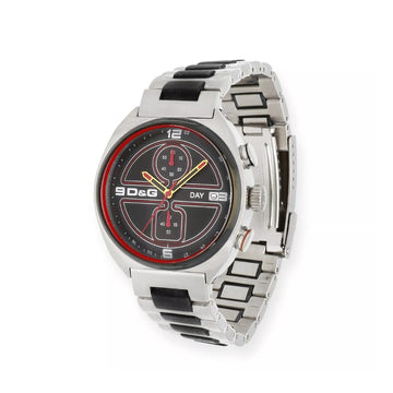 Dolce & Gabbana Song DW0303 men's chronograph watch with a stainless steel case and bracelet, black dial, and date function, available at Lestyle Boutique 136 Little Collins St.