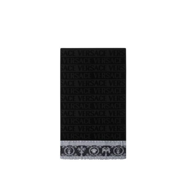 Versace towel featuring allover logo motif with Baroque border available at Lestyle Boutique Melbourne