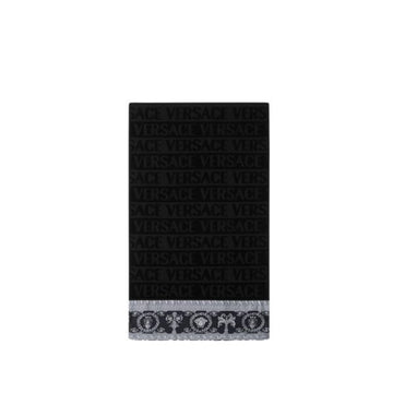Versace towel featuring allover logo motif with Baroque border available at Lestyle Boutique Melbourne