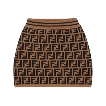 Fendi Kids junior knitted skirt in a viscose blend featuring the all-over tobacco FF motif and ribbed trims, available at Lestyle Boutique 136 Little Collins St.