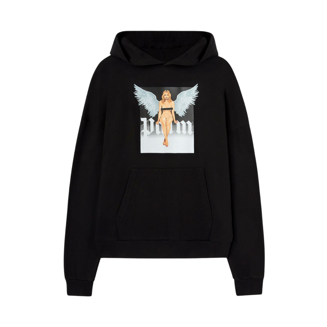 Palm Angels CRYSTAL PIN UP HOODY featuring angel wings print available at Lestyle Boutique Melbourne