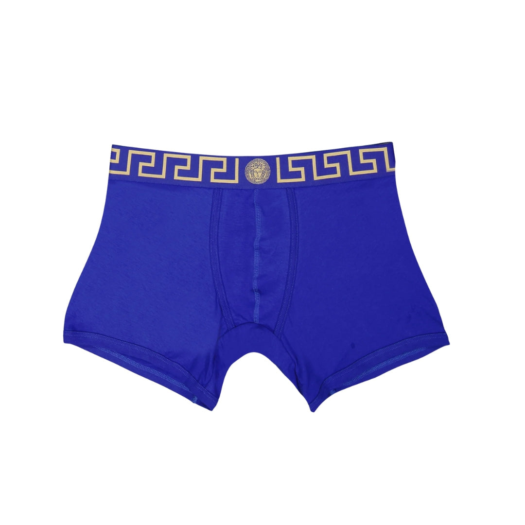 Versace Boxer Medusa long in blue with gold detailing, high-quality fabric and stylish design. Available at Lestyle Boutique Melbourne