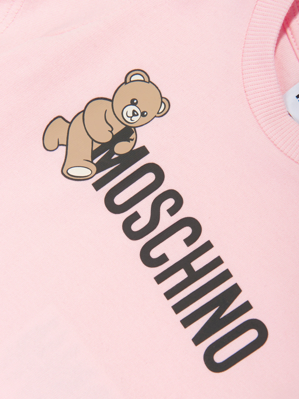 MOSCHINO KIDS Baby Girls Teddy Bear Logo T-Shirt in sugar rose featuring teddy bear graphic available at Lestyle Boutique Melbourne