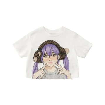 Fendi Kids T-Shirt with multicolored printed logo pattern, available at Lestyle Boutique Melbourne