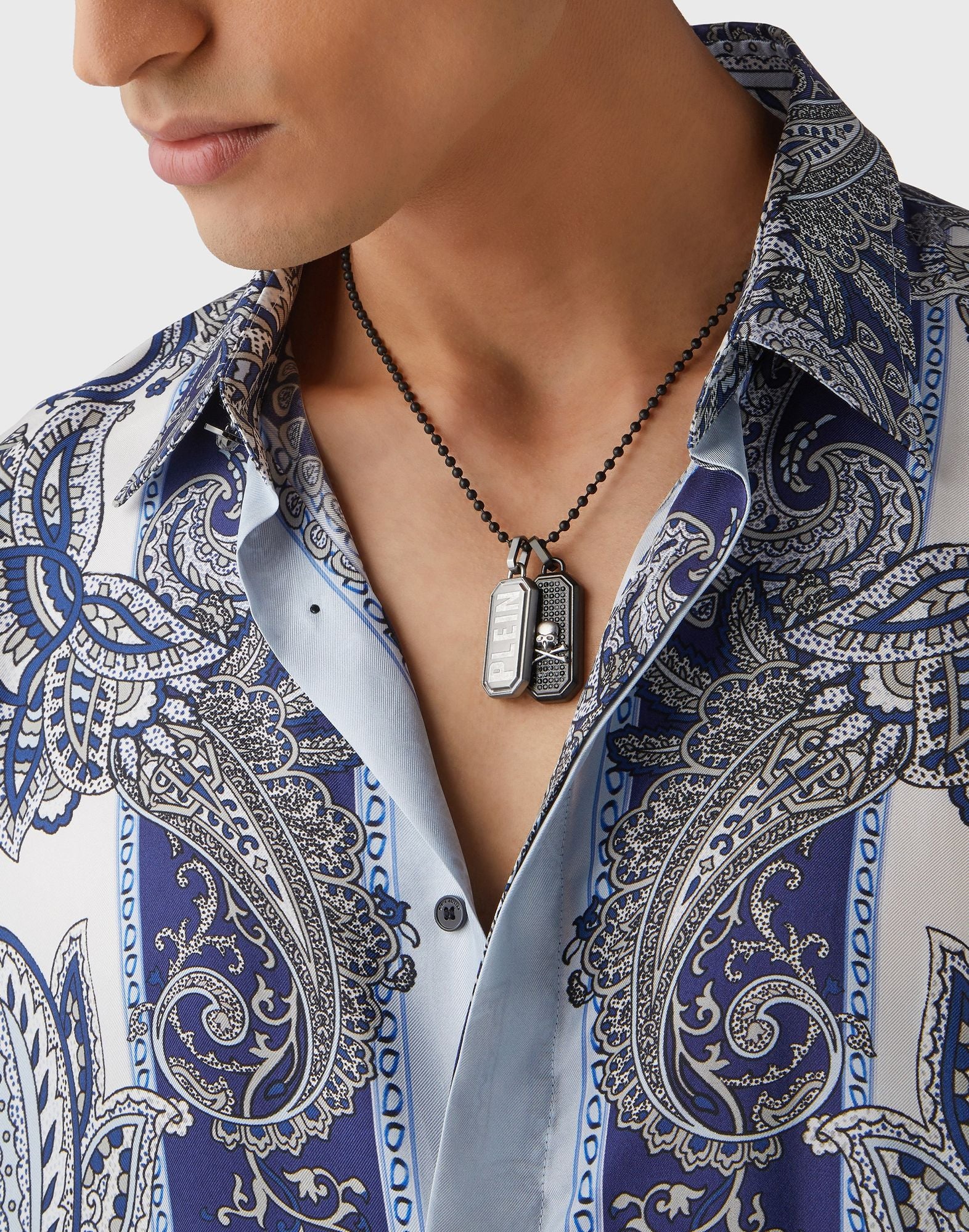 Philipp Plein double tag necklace featuring polished stainless steel chain available at Lestyle Boutique Melbourne