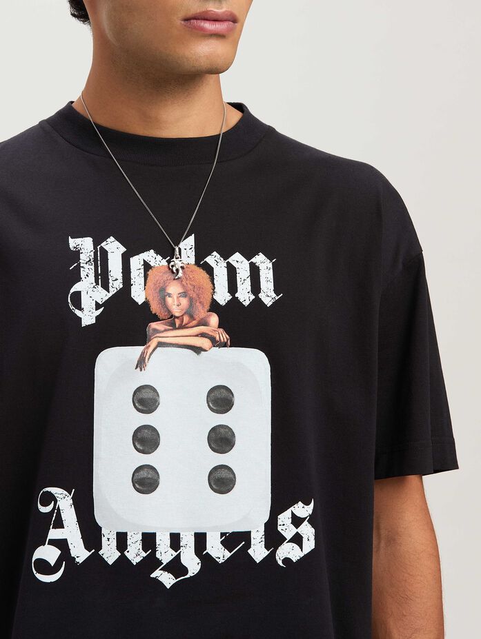 Palm Angels T-shirt featuring graphic dice and figure print available at Lestyle Boutique Melbourne
