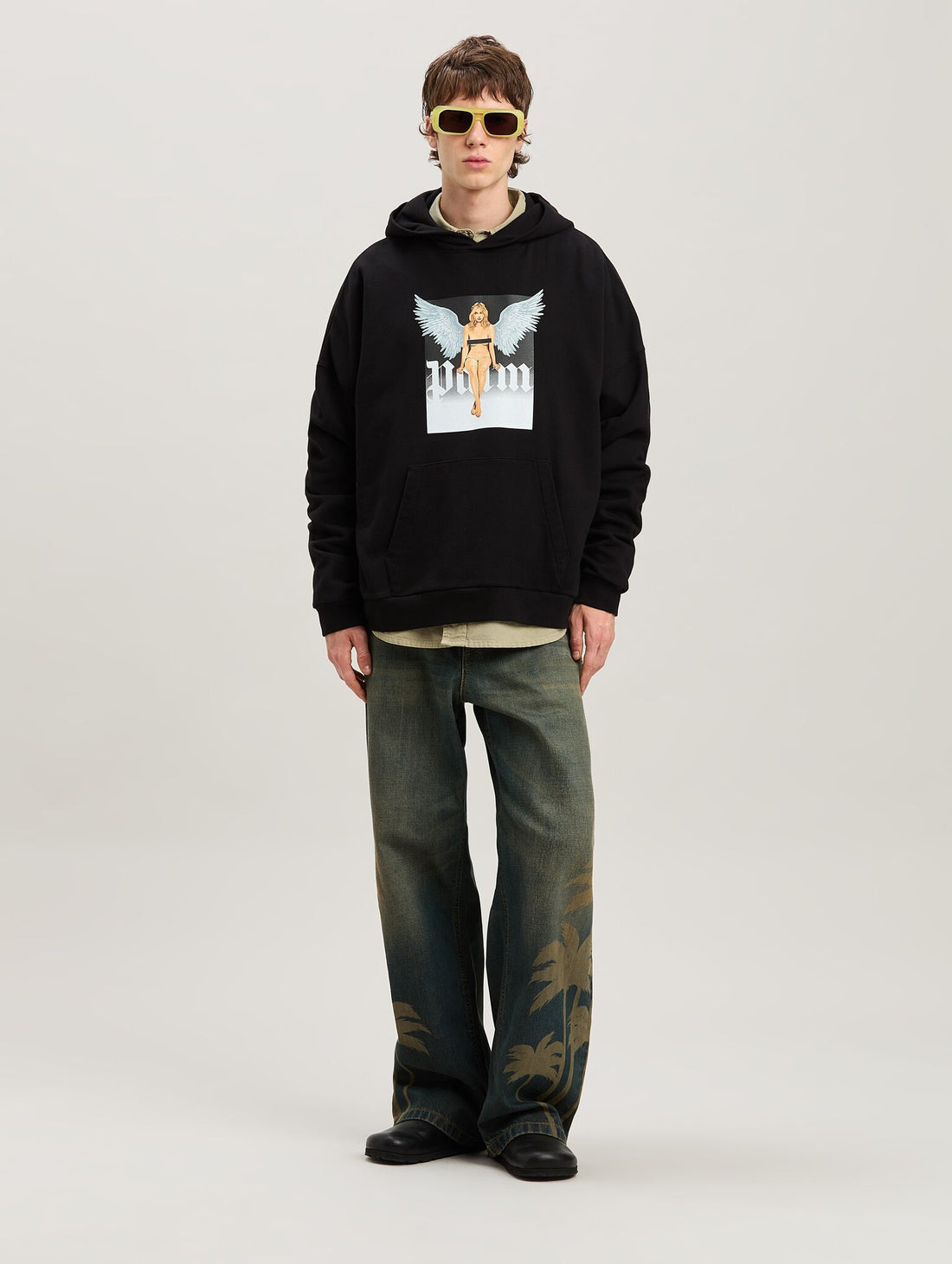 Palm Angels CRYSTAL PIN UP HOODY featuring angel wings print available at Lestyle Boutique Melbourne