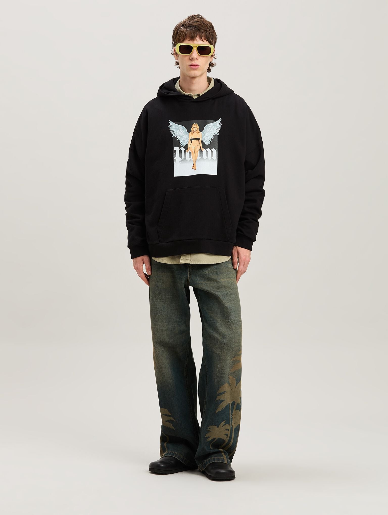 Palm Angels CRYSTAL PIN UP HOODY featuring angel wings print available at Lestyle Boutique Melbourne