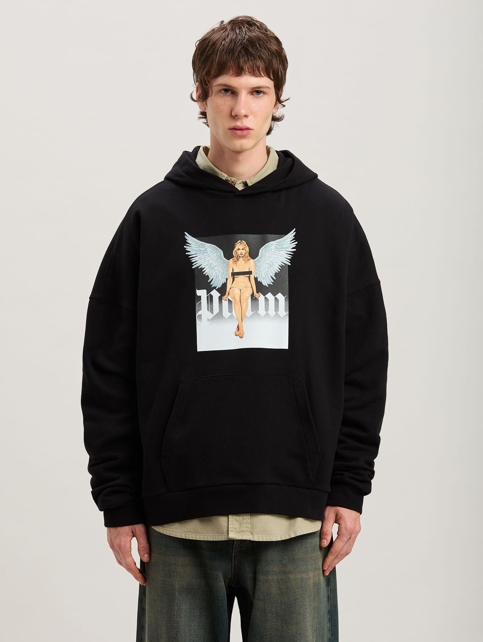 Palm Angels CRYSTAL PIN UP HOODY featuring angel wings print available at Lestyle Boutique Melbourne