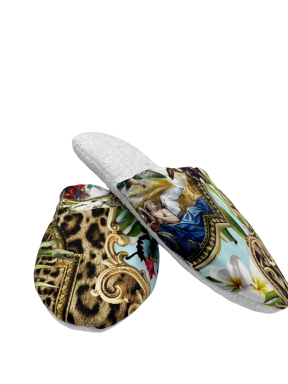 PHILLIP PLEIN SLIPPERS featuring ornate baroque pattern and leopard print available at Lestyle Boutique Melbourne