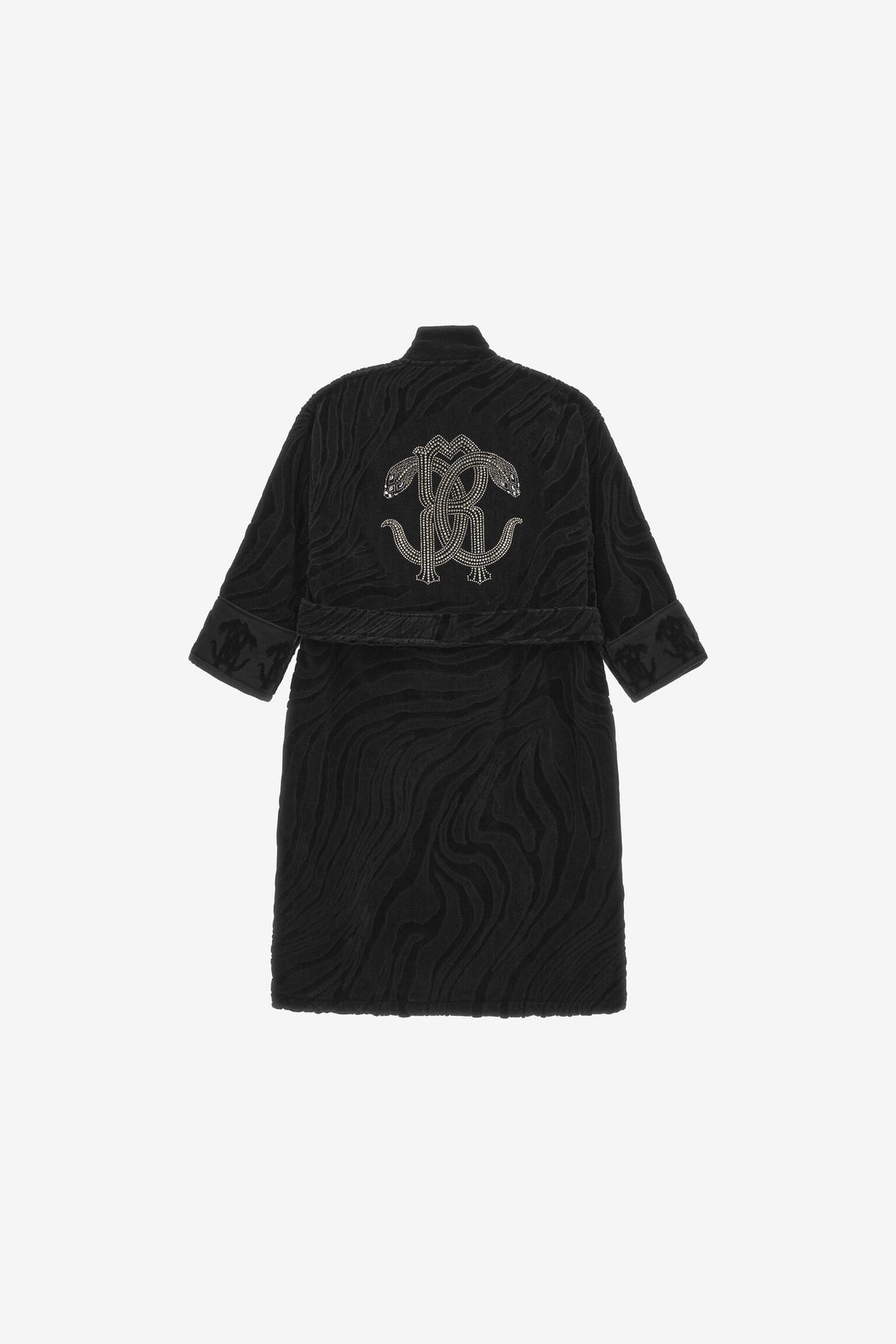 ROBERTO CAVALLI BATHROBE featuring velvet texture with embossed pattern available at Lestyle Boutique Melbourne