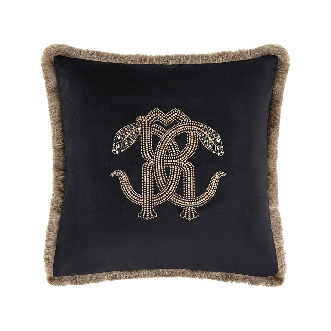 Roberto Cavalli cushion with embroidered logo and snake border, available at Lestyle Boutique Melbourne