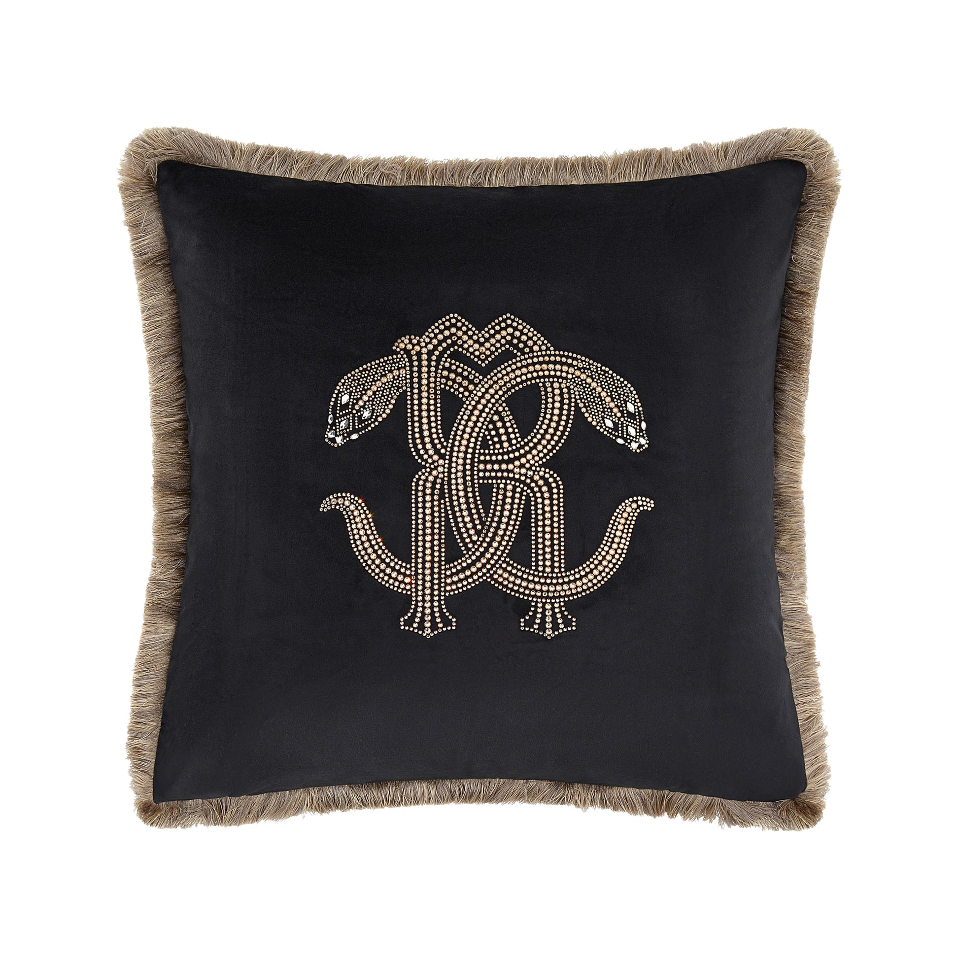 Roberto Cavalli cushion with embroidered logo and snake border, available at Lestyle Boutique Melbourne