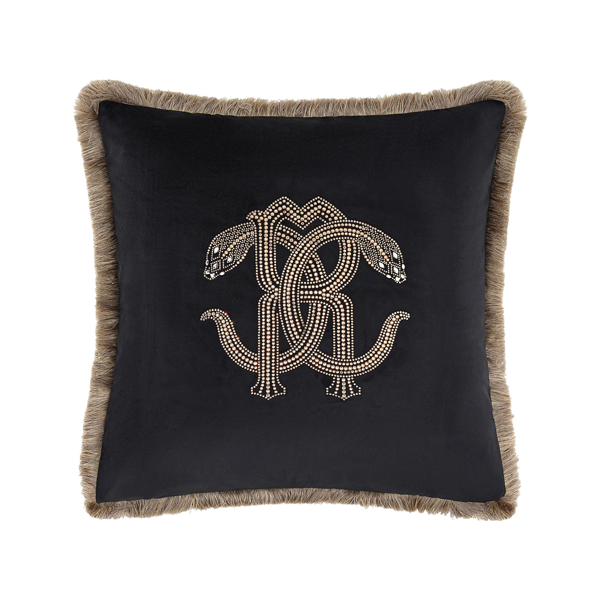 Roberto Cavalli cushion with embroidered logo and snake border, available at Lestyle Boutique Melbourne