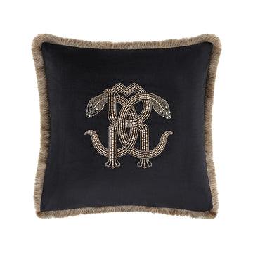 Roberto Cavalli cushion with embroidered logo and snake border, available at Lestyle Boutique Melbourne