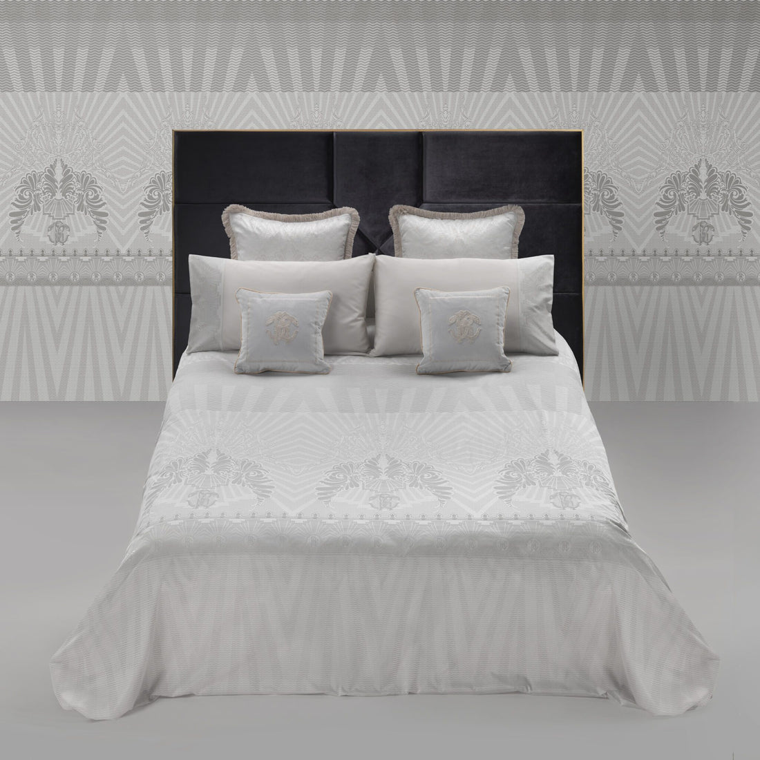 Roberto Cavalli duvet set in platinum with luxurious design, available at Lestyle Boutique Melbourne