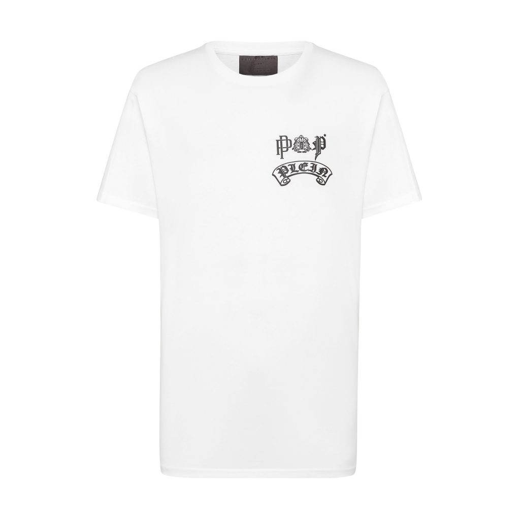 PHILIPP PLEIN T-SHIRT featuring Gothic print with rhinestones, available at Lestyle Boutique Melbourne