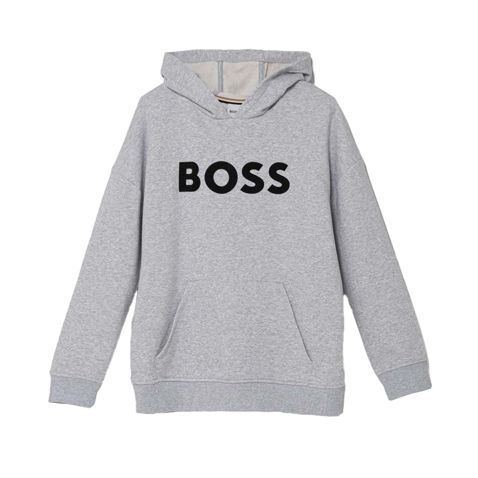 BOSS Kidswear hooded sweatshirt in grey with black logo, available at Lestyle Boutique Melbourne.