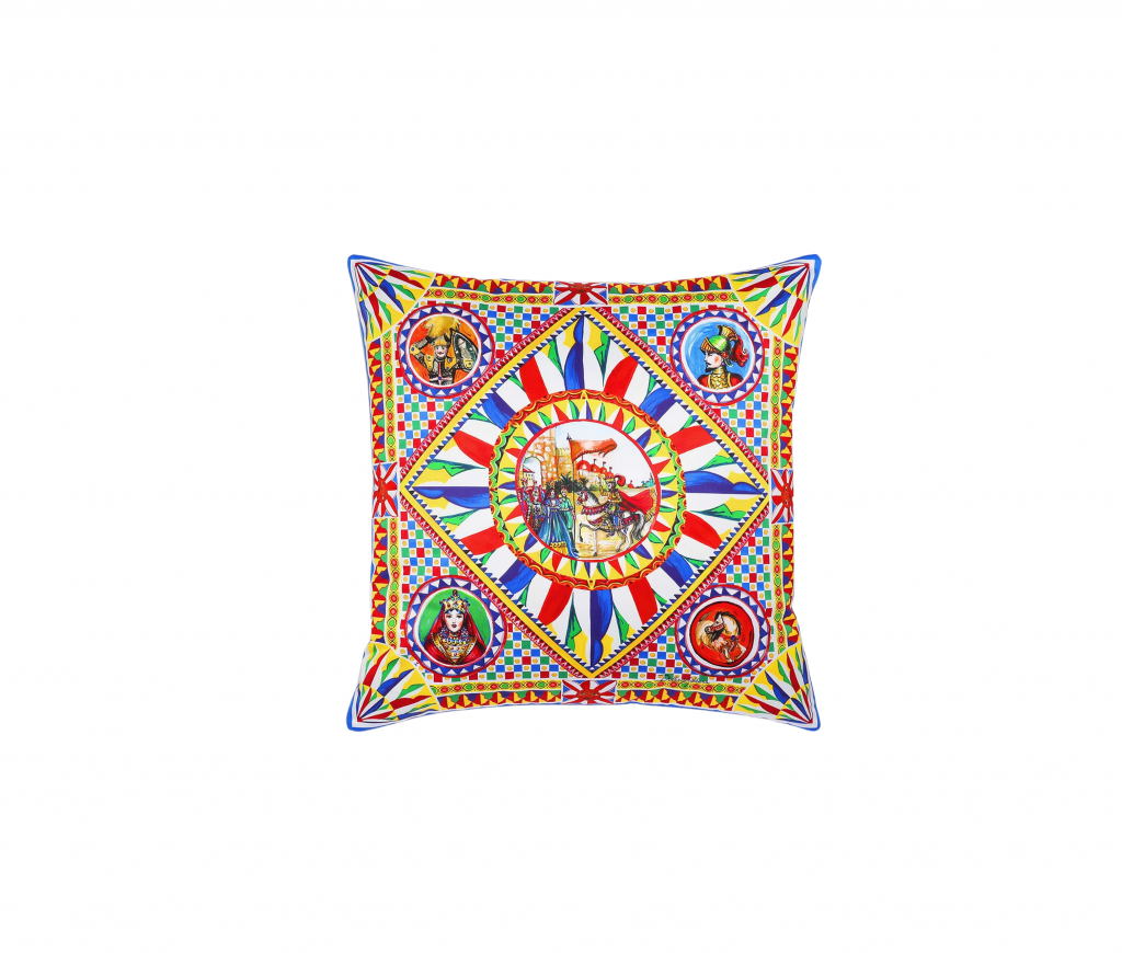 Dolce & Gabbana cushion featuring carretto-print multicolor design available at Lestyle Boutique Melbourne