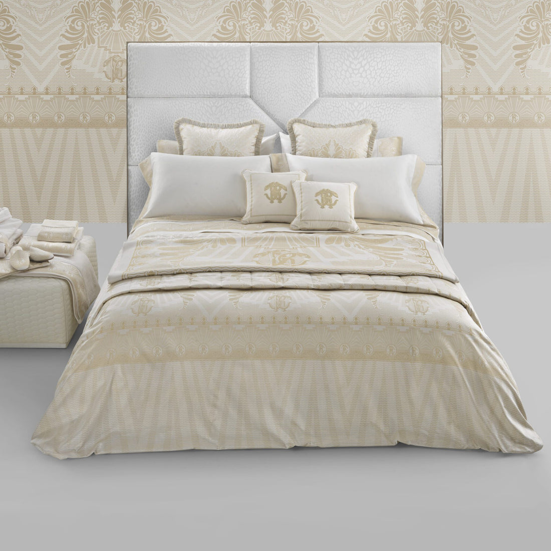 Roberto Cavalli Duvet Set in gold with luxurious design available at Lestyle Boutique Melbourne