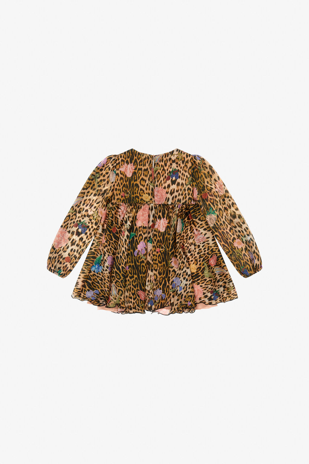 Roberto Cavalli Leopard Print Dress in Naturale, featuring floral accents and long sleeves, available at Lestyle Boutique Melbourne​