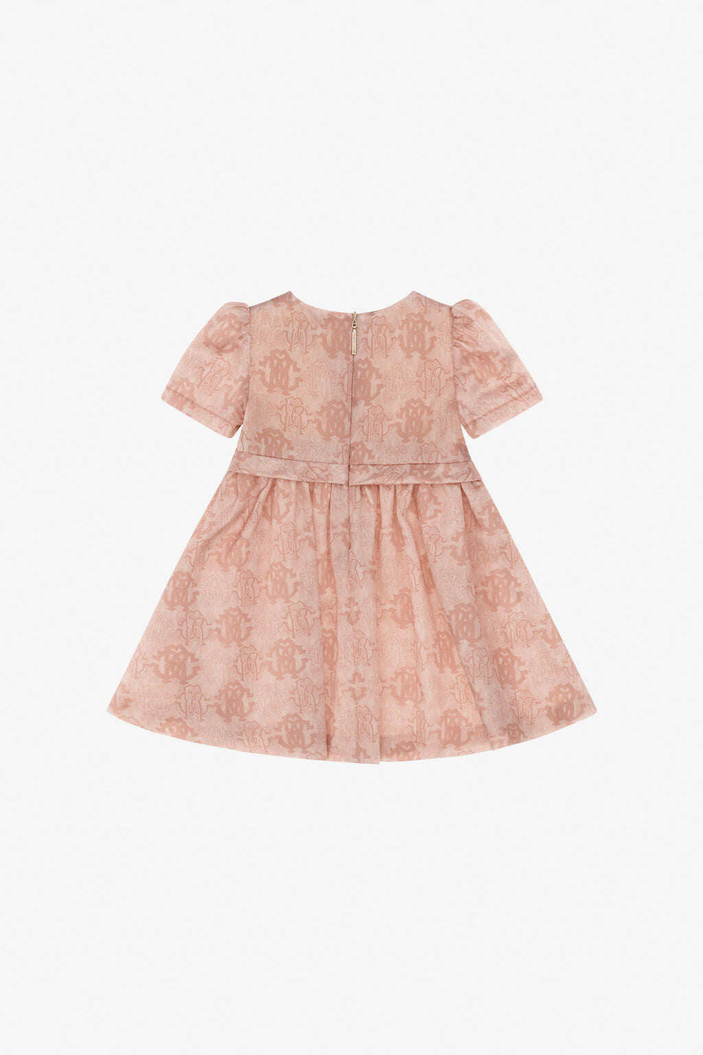 Roberto Cavalli Logo RC Dress in Light Pink, featuring the brand’s monogram motif and puff sleeves, available at Lestyle Boutique Melbourne.