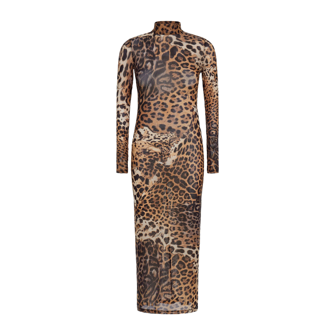 Roberto Cavalli Long Tulle Dress in Jaguar Print, featuring a bold animal pattern, available at Lestyle Boutique Melbourne.