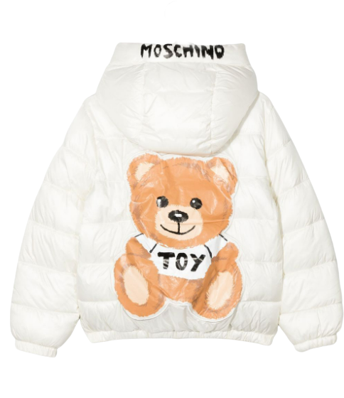 Moschino Kids Jacket with logo print and classic hood, available at Lestyle Boutique Melbourne