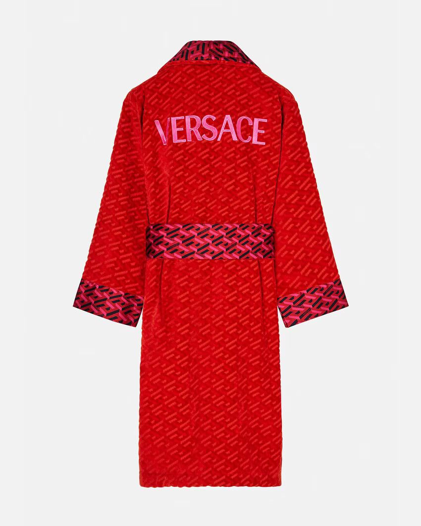 Versace BATHROBE featuring La Greca pattern in red, available at Lestyle Boutique Melbourne