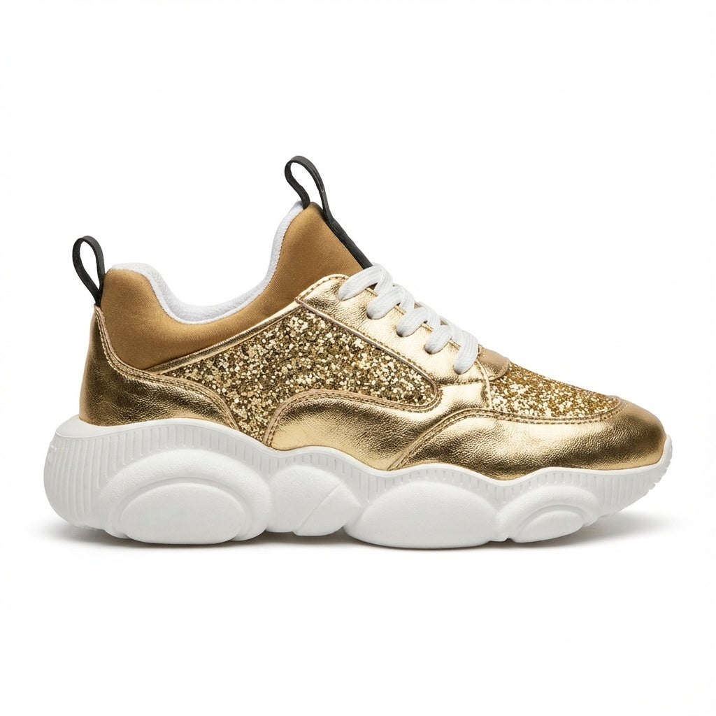 MOSCHINO SNEAKERS featuring gold glitter available at Lestyle Boutique Melbourne
