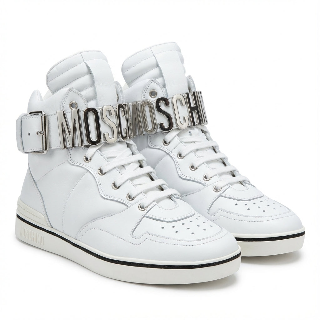 Moschino sneakers featuring oversized logo belt available at Lestyle Boutique Melbourne