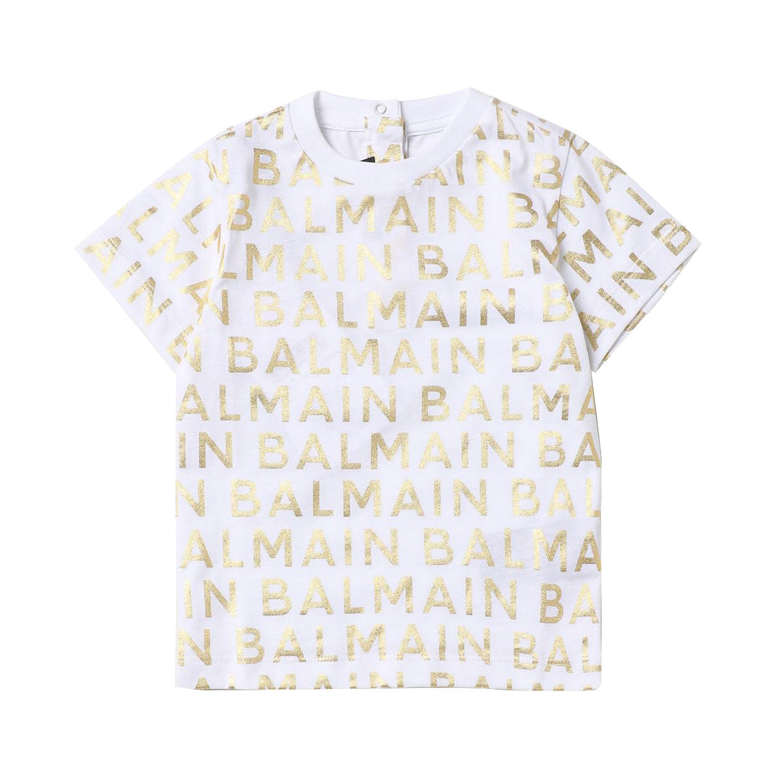 Balmain Kids t-shirt featuring a stylish logo lettering design in a premium cotton fabric. This luxury piece showcases a classic crew neck and short sleeves, perfect for casual outings. The straight hem adds a modern touch, making it ideal for young fashion enthusiasts. Crafted with high-quality materials, this designer t-shirt is perfect for elevating your child's wardrobe. Available at Lestyle Boutique Melbourne.