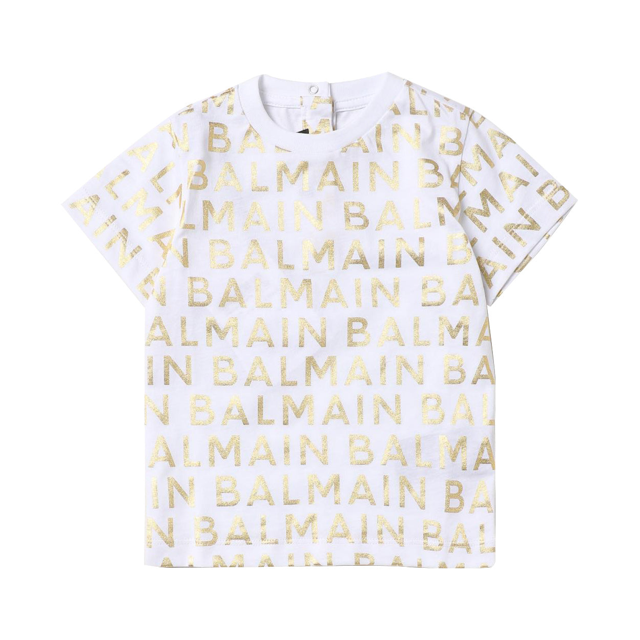 Balmain Kids t-shirt featuring a stylish logo lettering design in a premium cotton fabric. This luxury piece showcases a classic crew neck and short sleeves, perfect for casual outings. The straight hem adds a modern touch, making it ideal for young fashion enthusiasts. Crafted with high-quality materials, this designer t-shirt is perfect for elevating your child's wardrobe. Available at Lestyle Boutique Melbourne.