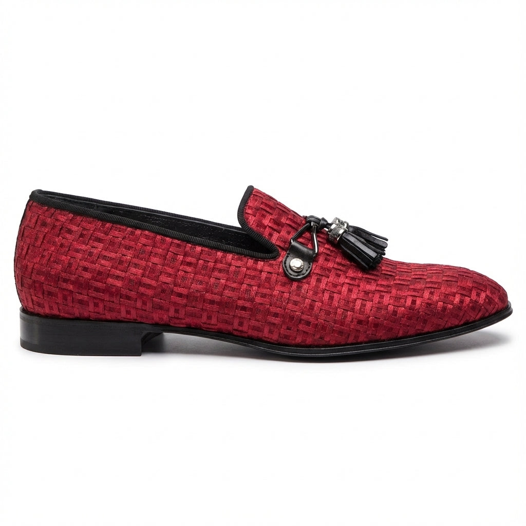 Louis Leeman loafers featuring woven red texture with tassel detail available at Lestyle Boutique Melbourne