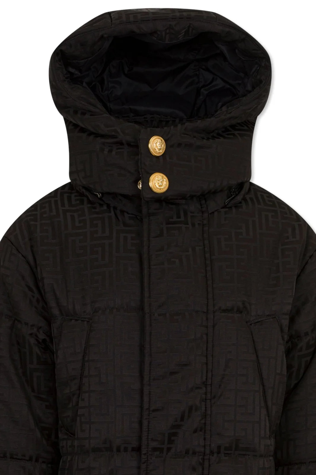 Balmain Kids Long-Sleeved Monogram Hooded Coat featuring monogram detailing available at Lestyle Boutique Melbourne