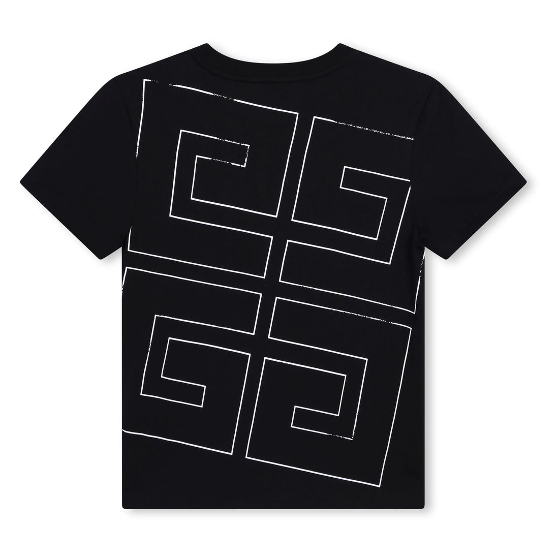 Givenchy black 100% cotton standard short sleeve base tee with a white 'GIVENCHY' and four-star logo on the chest, and front and back graphic detail, made in Portugal, available at Lestyle Boutique 136 Little Collins St.
