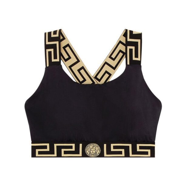 Versace bikini top featuring Greca border with gold Medusa motif available at Lestyle Boutique Melbourne