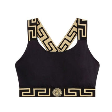 Versace bikini top featuring Greca border with gold Medusa motif available at Lestyle Boutique Melbourne