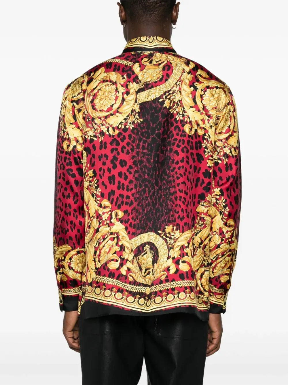 Versace long-sleeve shirt in multicolour with all-over Barocco print, made from 100% silk twill with buttoned cuffs and classic collar, available at Lestyle Boutique 136 Little Collins St.
