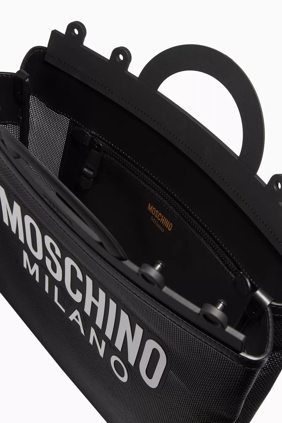 Moschino tote bag featuring bold logo print available at Lestyle Boutique Melbourne