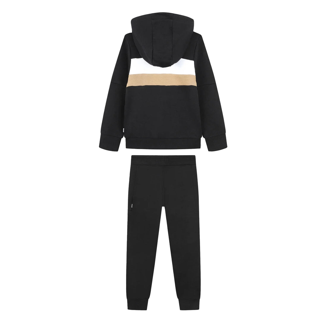 BOSS Kidswear black and beige striped tracksuit, available at Lestyle Boutique.
