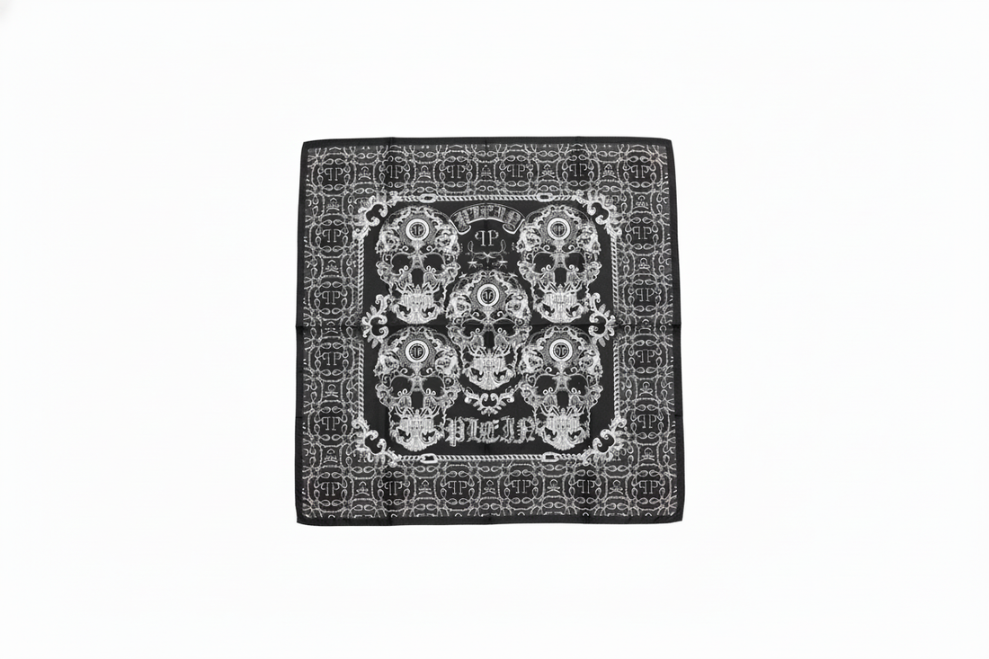 PHILIPP PLEIN scarf featuring ornate black-and-white baroque print available at Lestyle Boutique Melbourne
