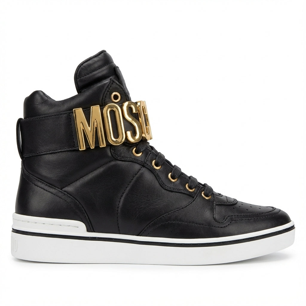 MOSCHINO SNEAKERS featuring bold gold logo available at Lestyle Boutique Melbourne