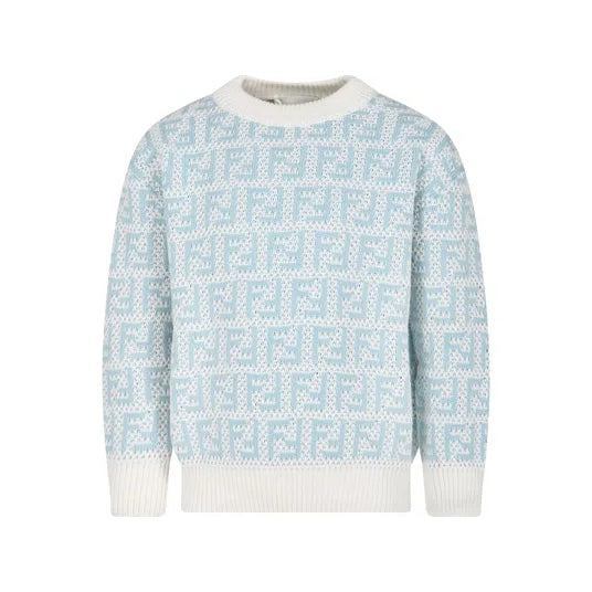 Fendi Kids light blue sweater with Double F logo, available at Lestyle Boutique Melbourne. A stylish and comfortable choice for cooler weather.