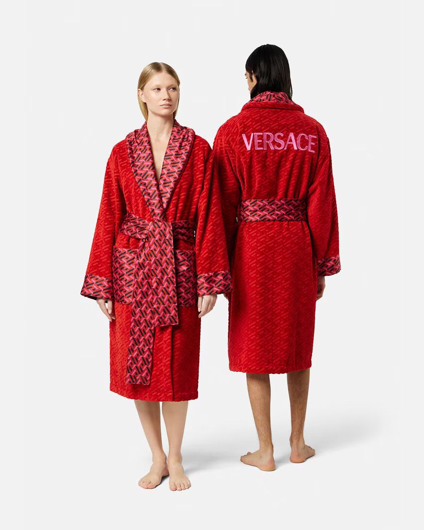 Versace BATHROBE featuring La Greca pattern in red, available at Lestyle Boutique Melbourne